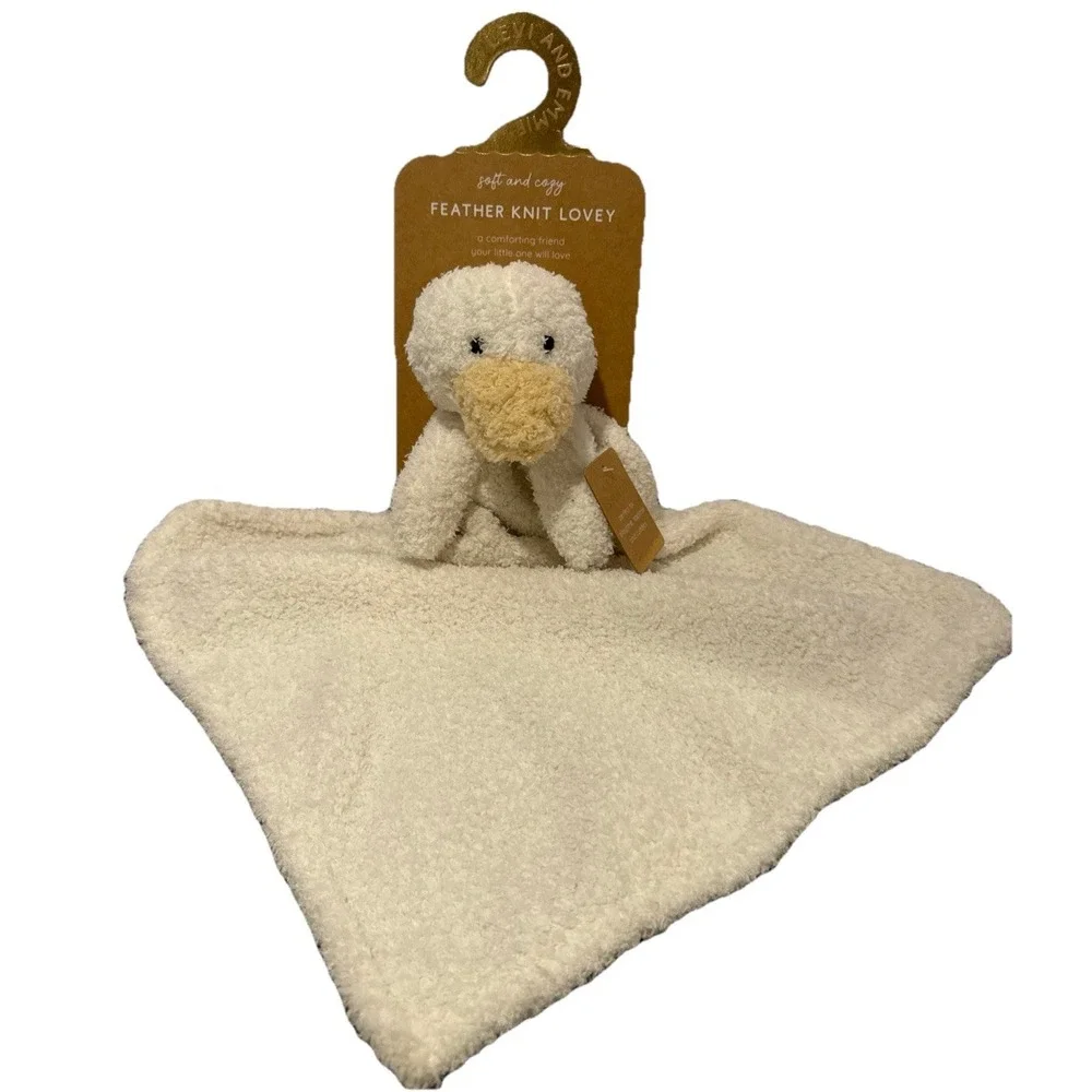 Levi & Emmie Baby Duck Goose Chick Plush Feather Knit Lovey Security Blanket NEW